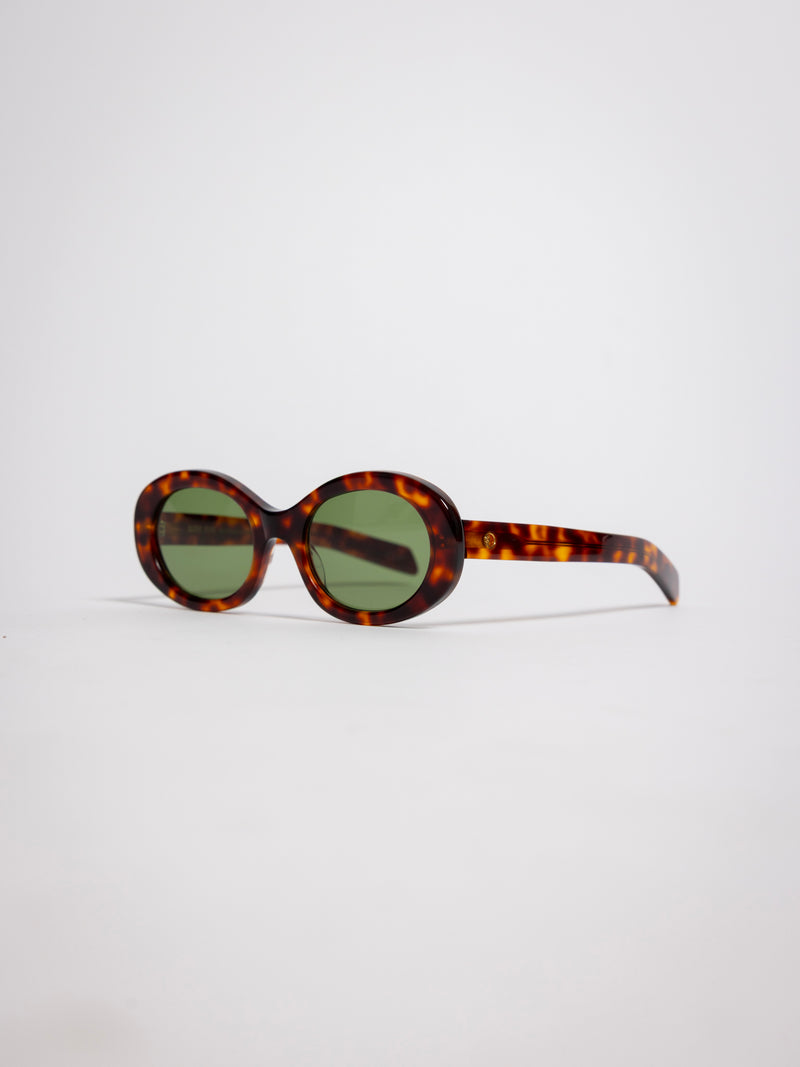 141 Waverly Pl, Side Eye oval sunglasses, tortoiseshell acetate frame with green tinted lenses, sideeye [variant:Havana / Green]