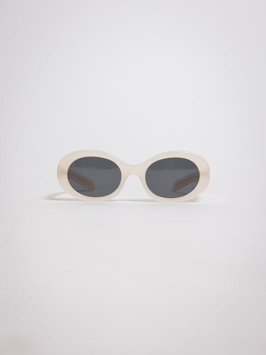 141 Waverly Pl, Side Eye oval sunglasses, cream acetate frame with black tinted lenses, sideeye [variant:White]